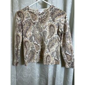 Charter Club 100% Luxury Cashmere Cold Shoulder Animal Print Sweater Womens Sz M